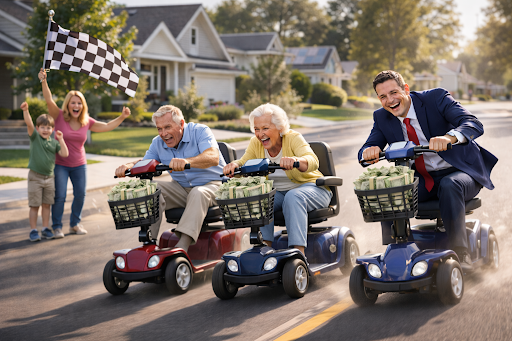 Michael racing pensioners on mobility scooters