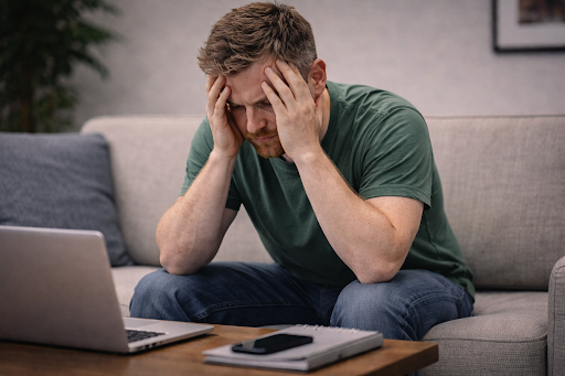Raynor Hendriks head in hands looking stressed